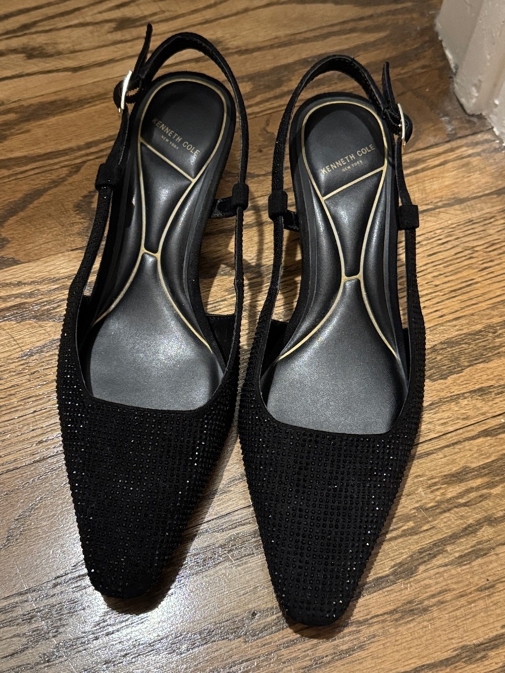 Kenneth Cole Black Rhinestone Pointed Slingback Mules - women’s 8